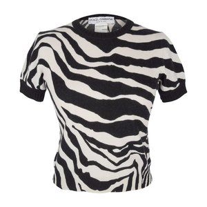 Dolce & Gabbana Top Black White Zebra Print Vintage 38 / 4 Mint